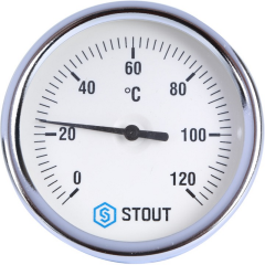 Термометр биметаллический STOUT с погружной гильзой. Корпус Ø 63 мм, гильза 50 мм, резьба с самоуплотнением,  0...120° ,  ½"
