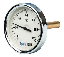 Термометр биметаллический STOUT с погружной гильзой. Корпус Ø 80 мм. , гильза 75 мм.   0...120°С  ,  ½"