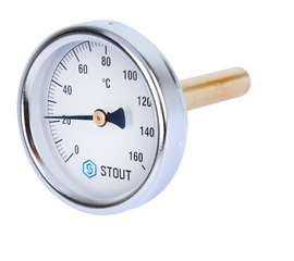 Термометр биметаллический STOUT с погружной гильзой. Корпус Ø 63 мм. , гильза 75 мм.  0… 160 °С ,  ½"