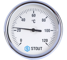Термометр биметаллический STOUT с погружной гильзой. Корпус Ø 63 мм, гильза 50 мм, резьба с самоуплотнением,  0...120° ,  ½"