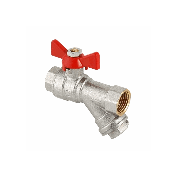 VALTEC Кран шаровый со встроенным фильтром, рукоятка-бабочка, 1/2" ВР х 1/2" ВР, латунь - изображение | Океан тепла