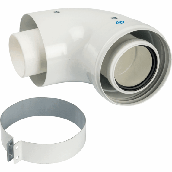 Колено подключения STOUT 90° Ø60/100 конденсац. PP-FE (совместим. с Vaillant, Ariston) - изображение | Океан тепла