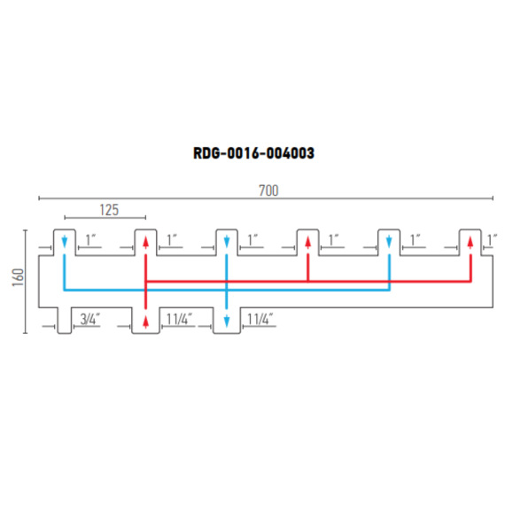 Распределительный коллектор ROMMER RDG-0016 (3 контура 1"х1 ¼")